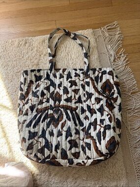 Ulla Johnson Quilted Floral Tote in Cream, Black & Brown